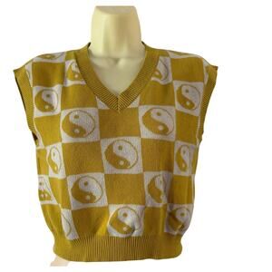 Gold & White Yin Yang Checkered Sweater Vest